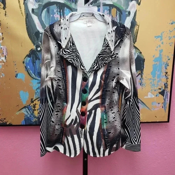 Kamana Colorful Zebra Print Button Up Jacket - Picture 1 of 5